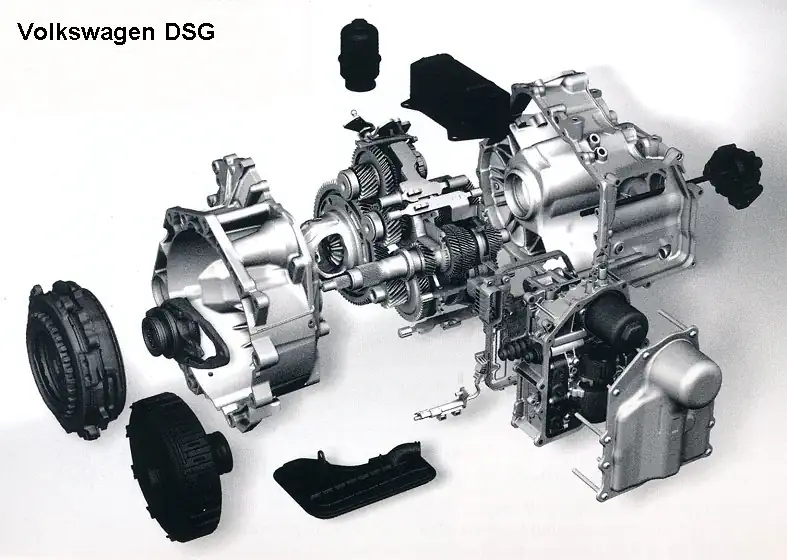 VW DSG patlatılmış görünüm — çift kavrama ve mekatronik